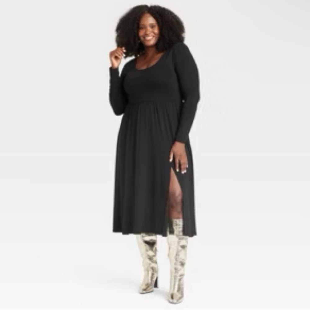 A New Day Women's Long Sleeve Knit Ballet Maxi Dress Black XXL